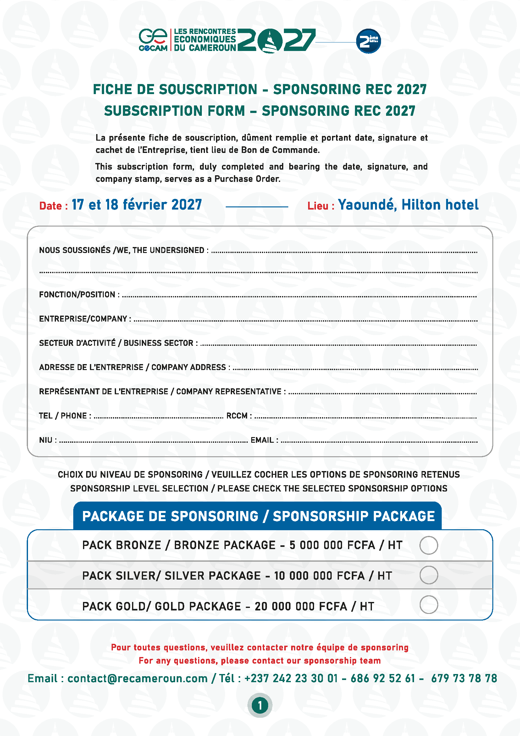 Image repésentative de la FICHE DE SOUSCRIPTION SPONSORING REC2027 Page 1